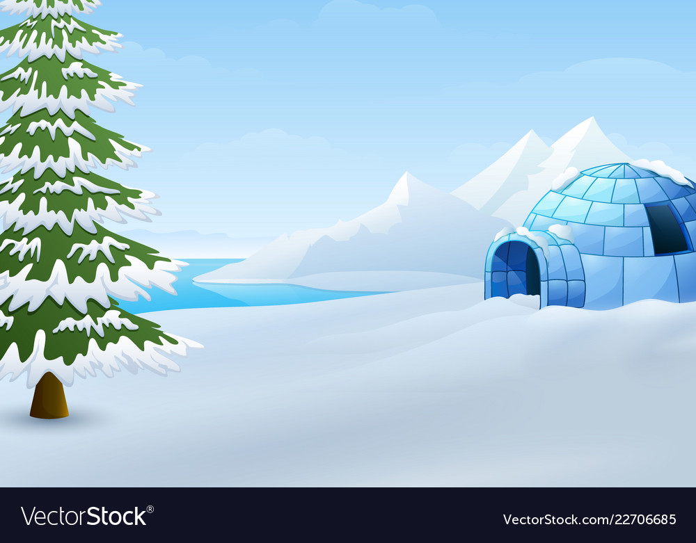 Winter Igloo Scene with Snow and Trees
