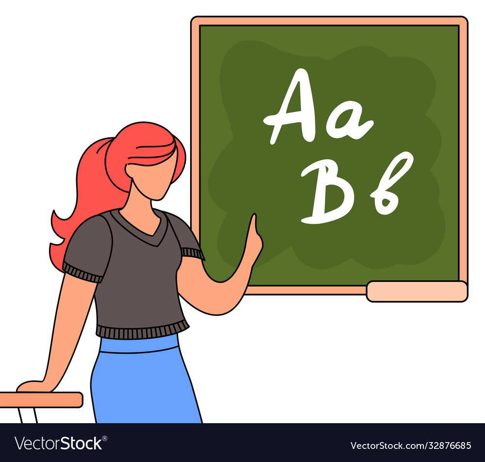 Woman teacher standing near school board Vector Image