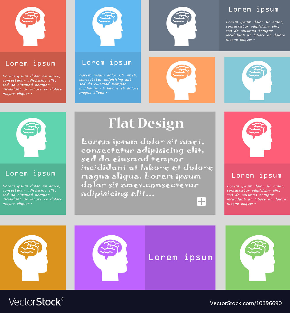 Brain icon sign set multicolored buttons