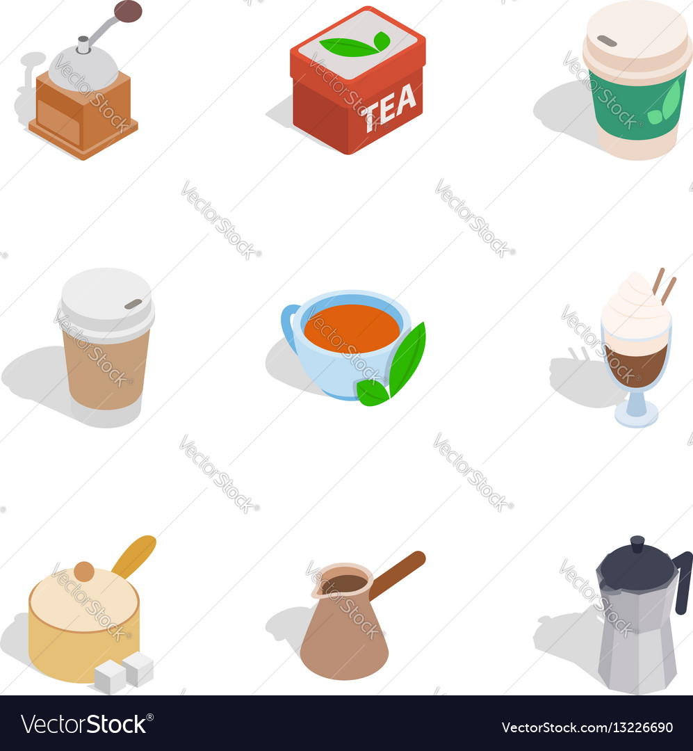 Cafe icons isometric 3d style Royalty Free Vector Image