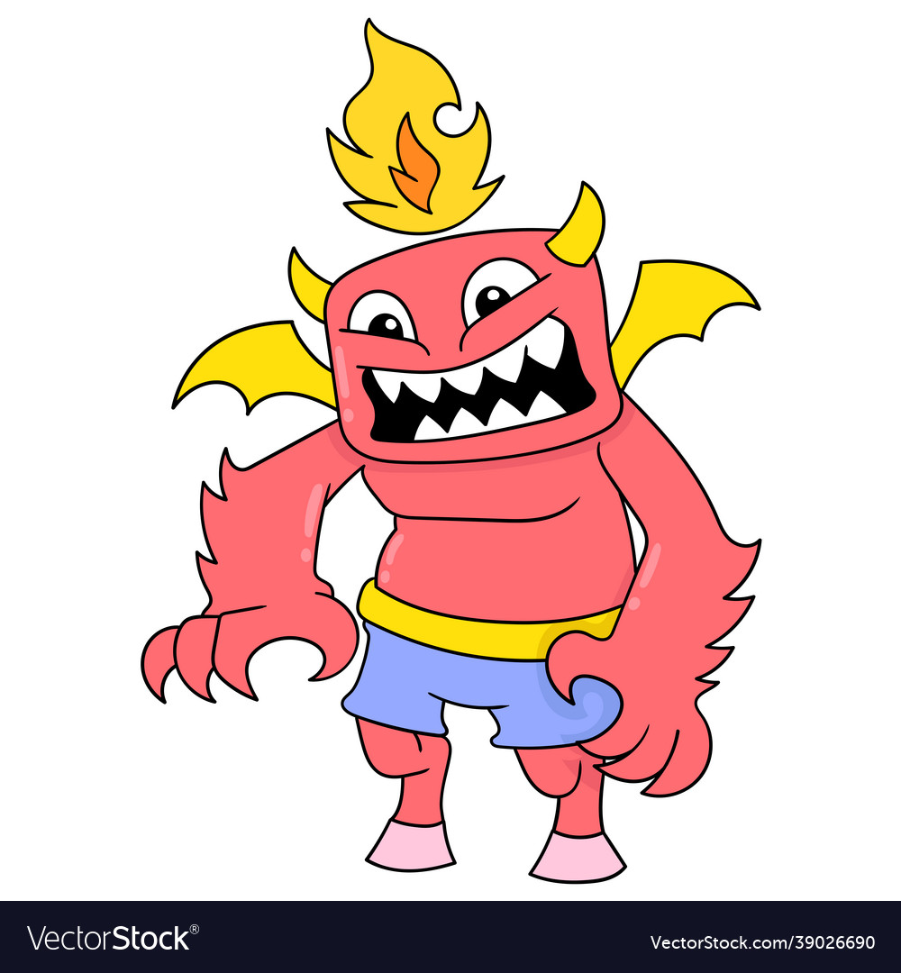 Fierce faced red skinned monster spit fire