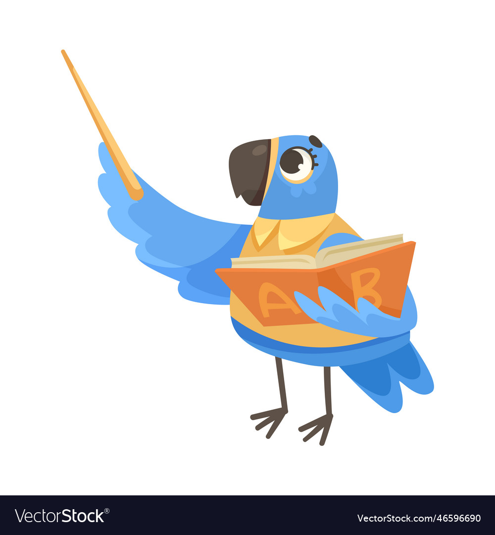Parrot student with book and pointer studying Vector Image Parrot student with book and pointer studying