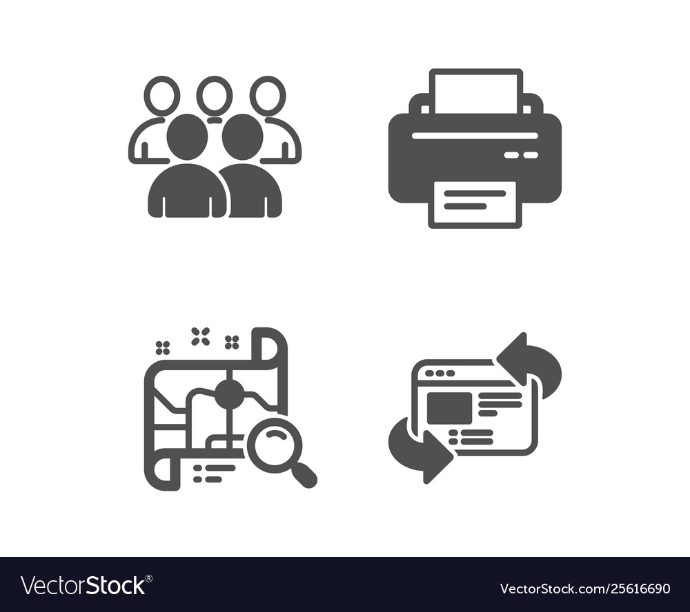 Printer group and search map icons refresh Vector Image Printer group and search map icons refresh