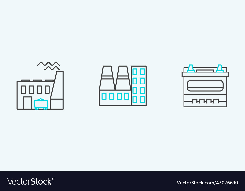 Set line car battery coal power plant and factory Vector Image Set line car battery coal power plant and factory