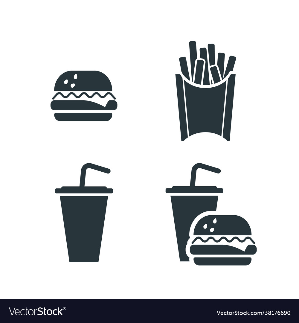 Set tasty fast food fries drink and burger vector image Set tasty fast food fries drink and burger