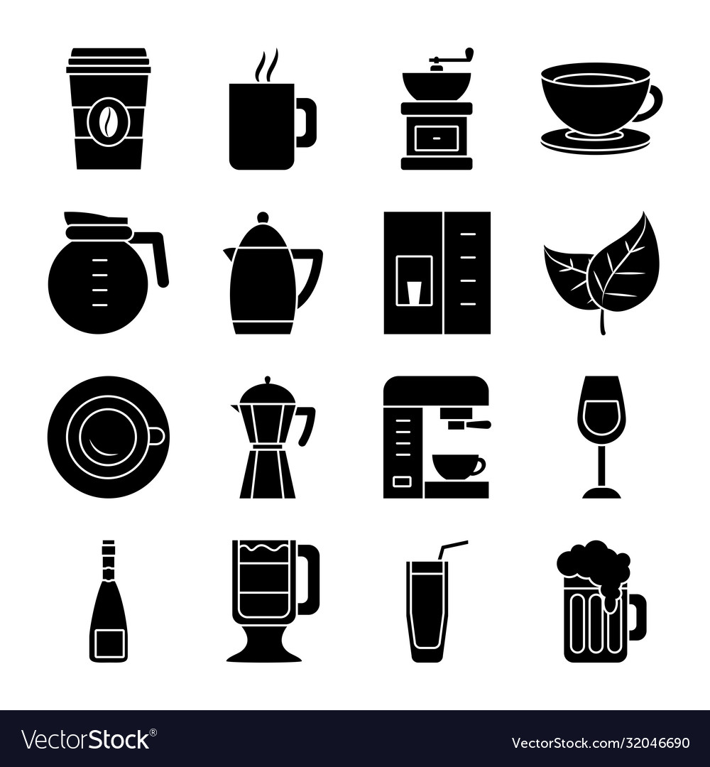 Wine glass and coffee drinks icon set silhouette Vector Image