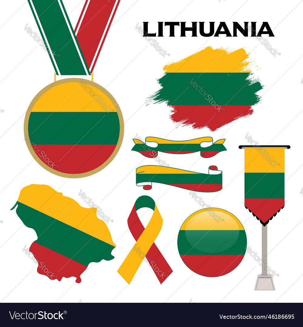 Elements collection with flag of lithuania design