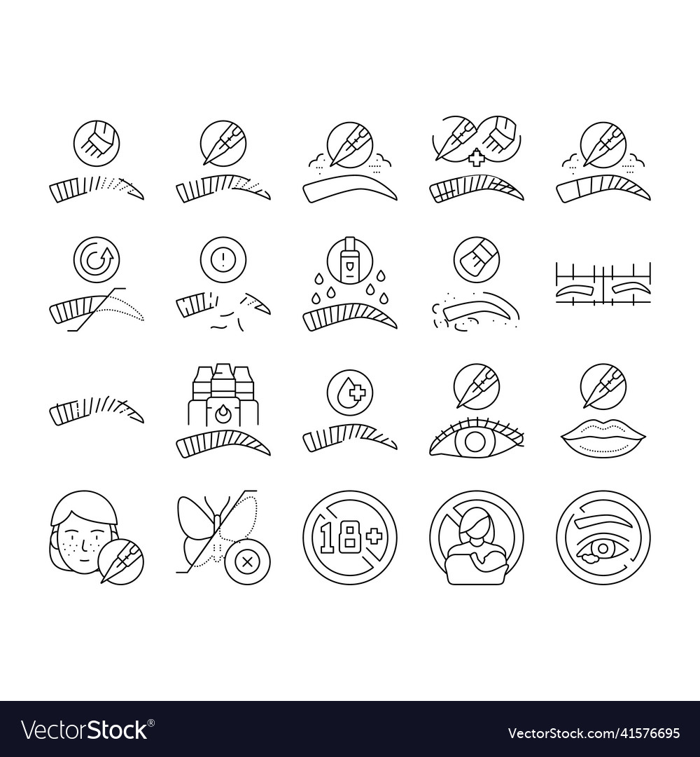 Eyebrow tattoo beauty procedure icons set