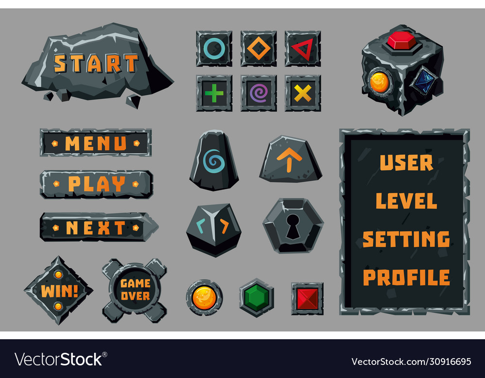 Game Design Ui Kit Cartoon Buttons Banners And Vector Image