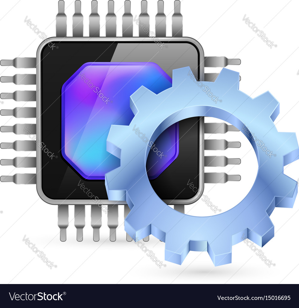 Gearwheel with processor on white background
