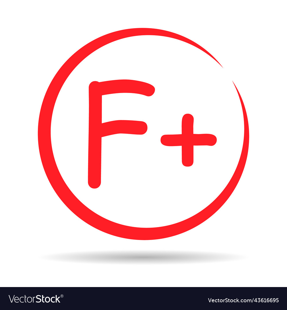 Grade result f plus with shadow hand drawn icon vector image Grade result f plus with shadow hand drawn icon