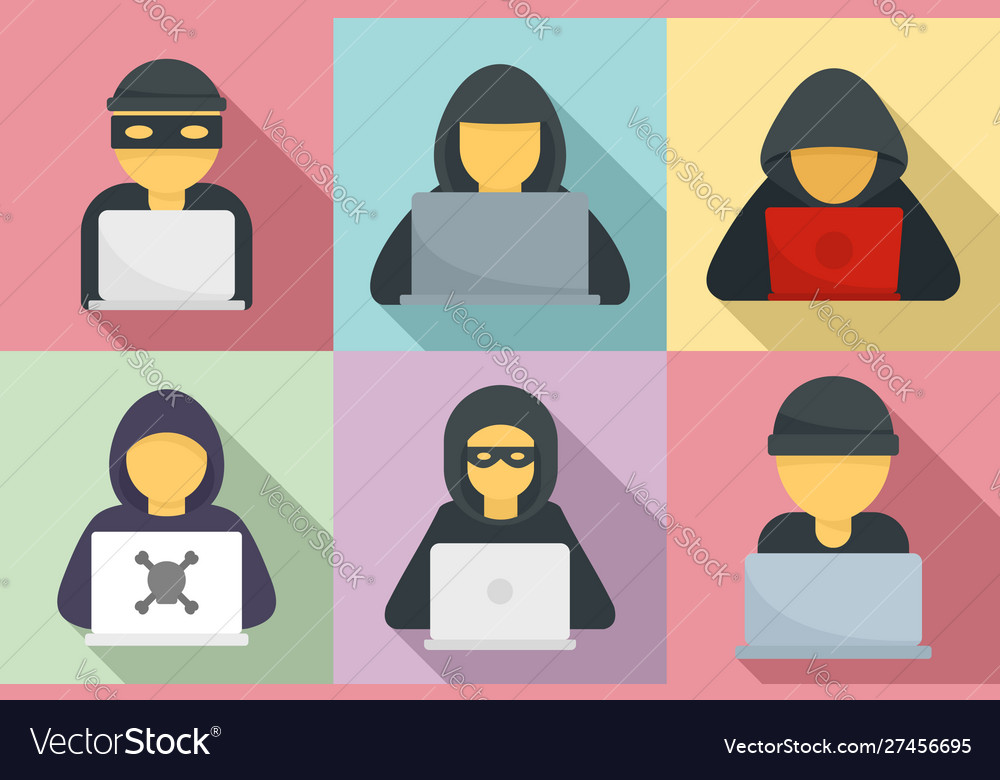 Hacker icons set flat style Royalty Free Vector Image