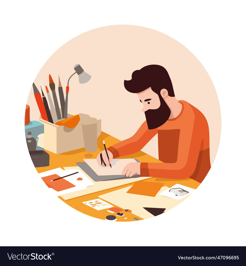 Man working at desk using creativity Royalty Free Vector