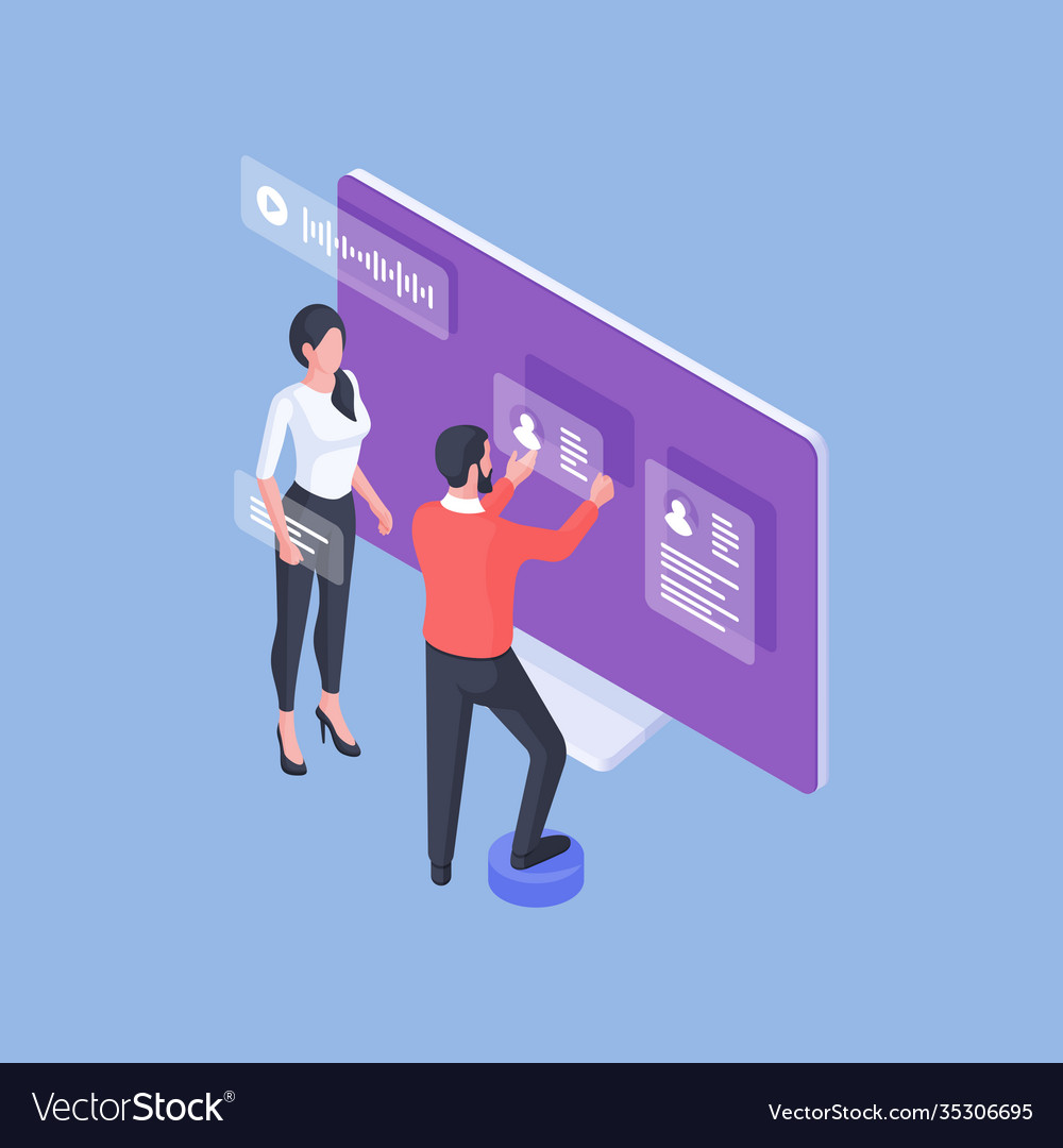 Modern workers creating website with personal Vector Image Modern workers creating website with personal