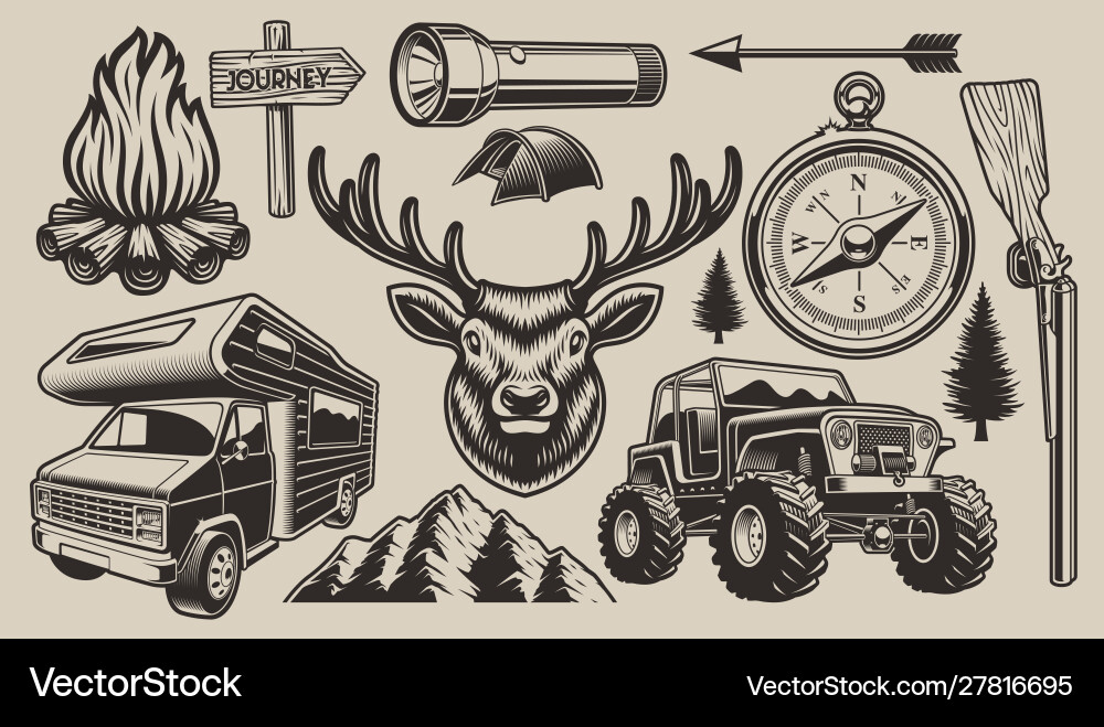 Set elements for camping theme Royalty Free Vector Image