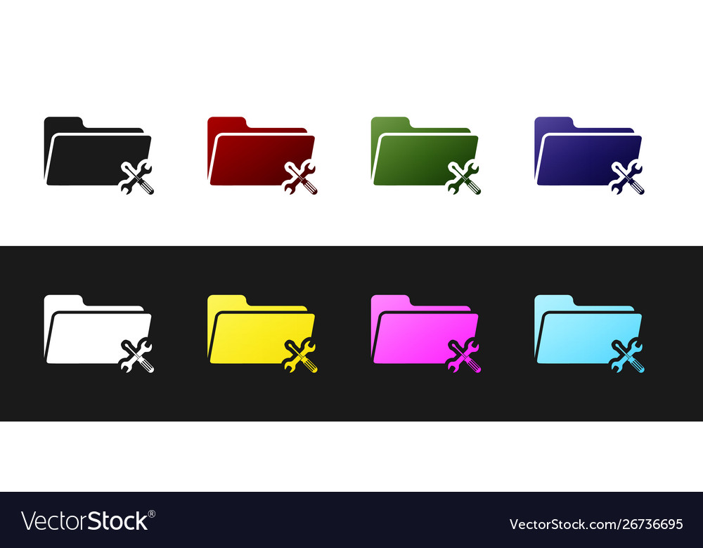 Set folder with screwdriver and wrench icon vector image Set folder with screwdriver and wrench icon