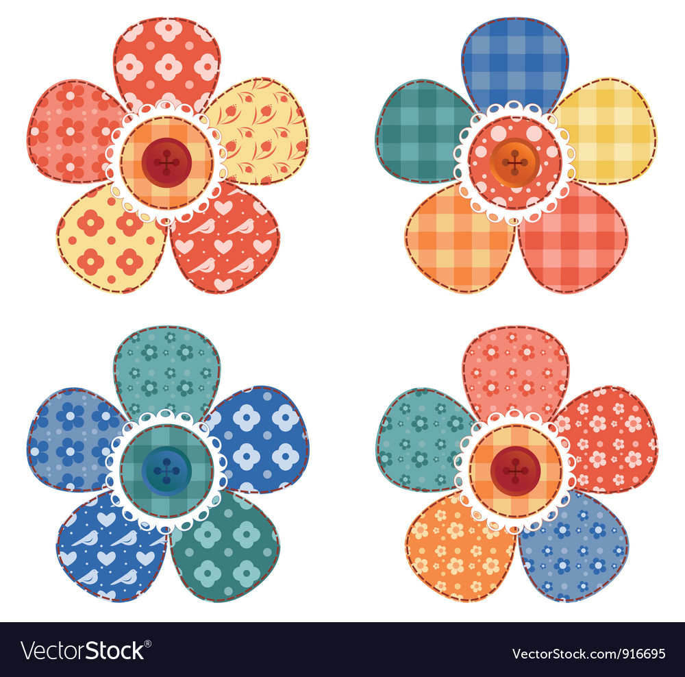 Set four patchwork flower Royalty Free Vector Image