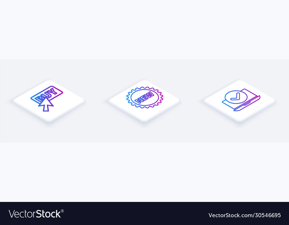 Set isometric line buy button price tag with new