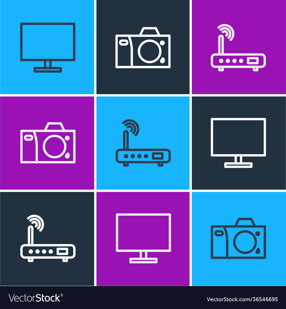 Set line computer monitor screen router and wi-fi vector image Set line computer monitor screen router and wi-fi