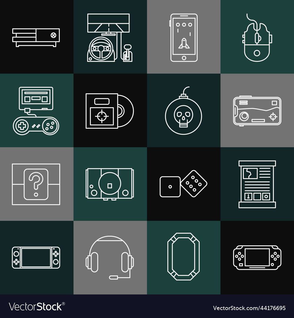 Set line portable video game console guide vector image Set line portable video game console guide