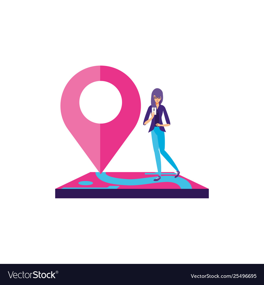 Woman using smartphone with pin pointer location