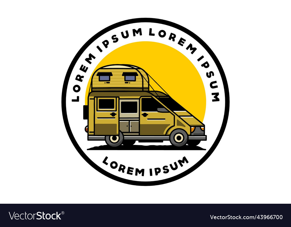 Big van with roof box tent badge Royalty Free Vector Image