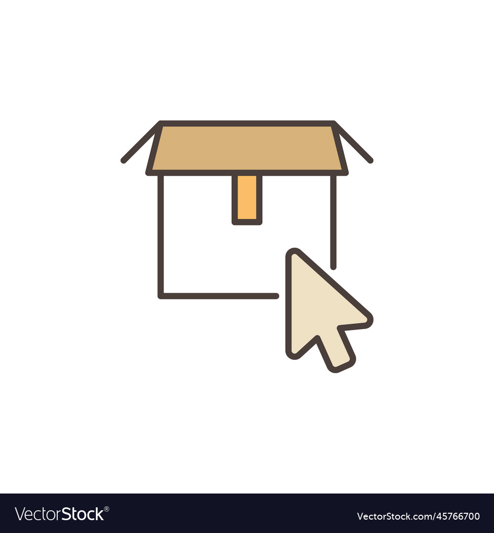 Mouse click on ardboard box concept colored icon vector image Mouse click on ardboard box concept colored icon