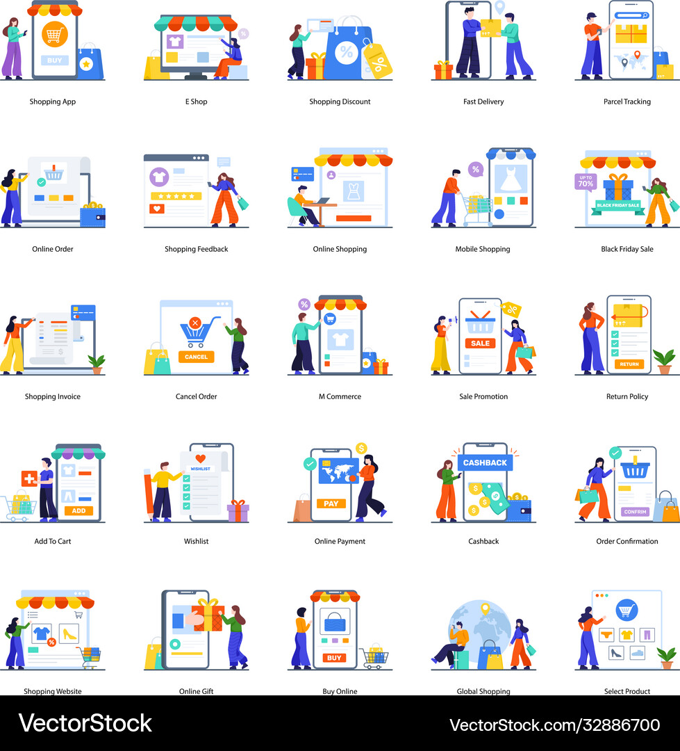 Pack ecommerce flat Royalty Free Vector Image - VectorStock