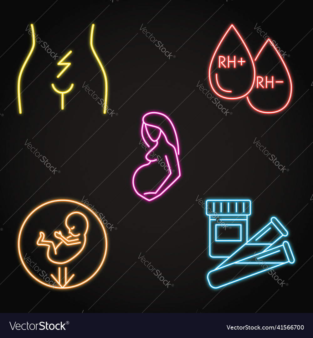 Pregnancy complications neon icon set