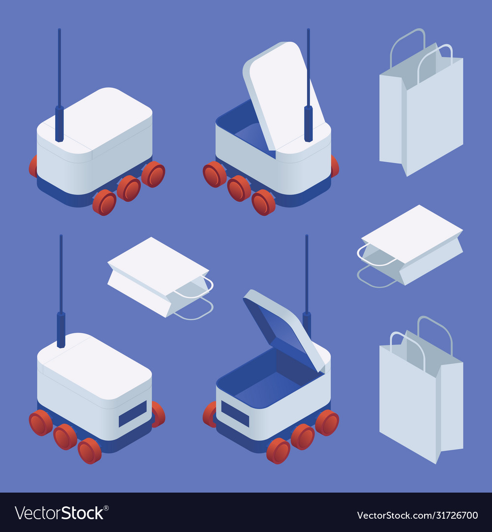 Quarantine food robot for contactless delivery vector image Quarantine food robot for contactless delivery