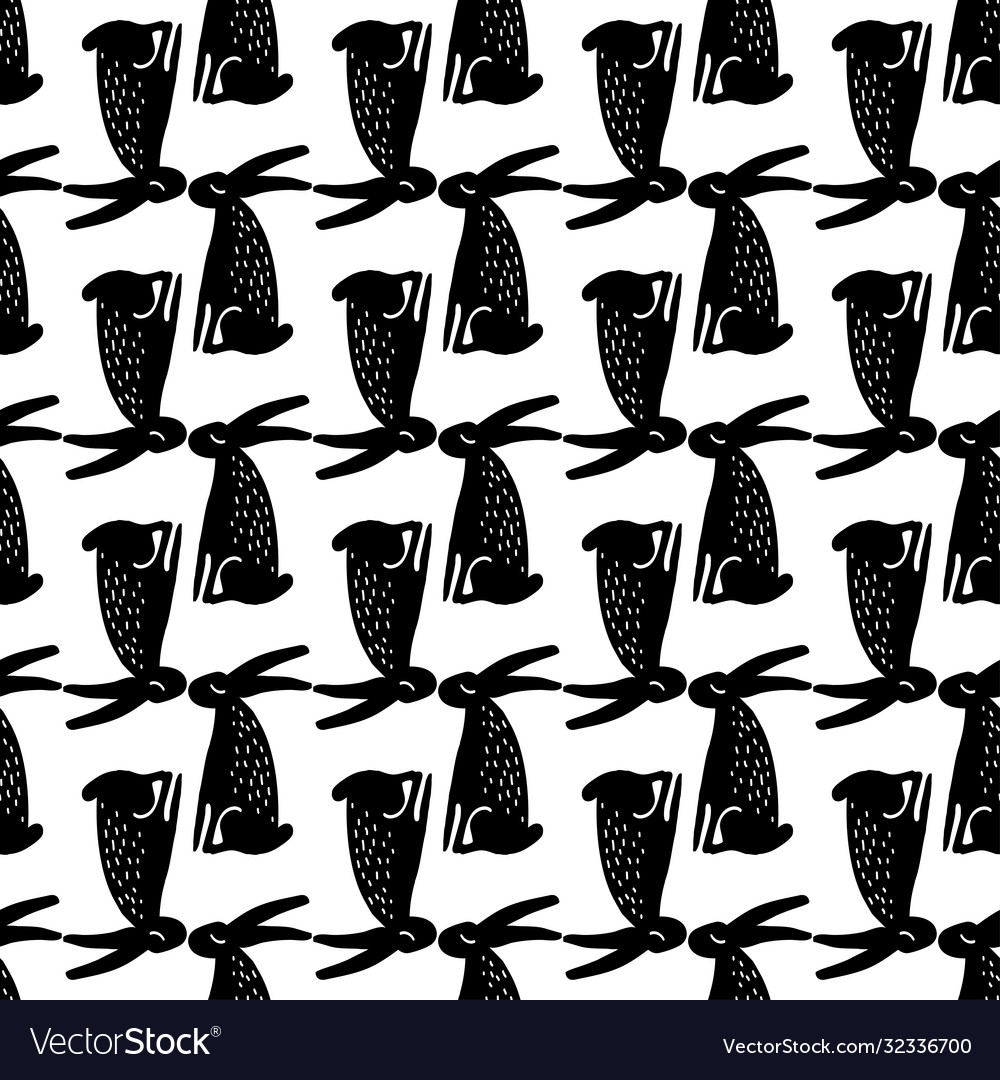 Seamless hand drawn pattern with rabbits Vector Image Seamless hand drawn pattern with rabbits