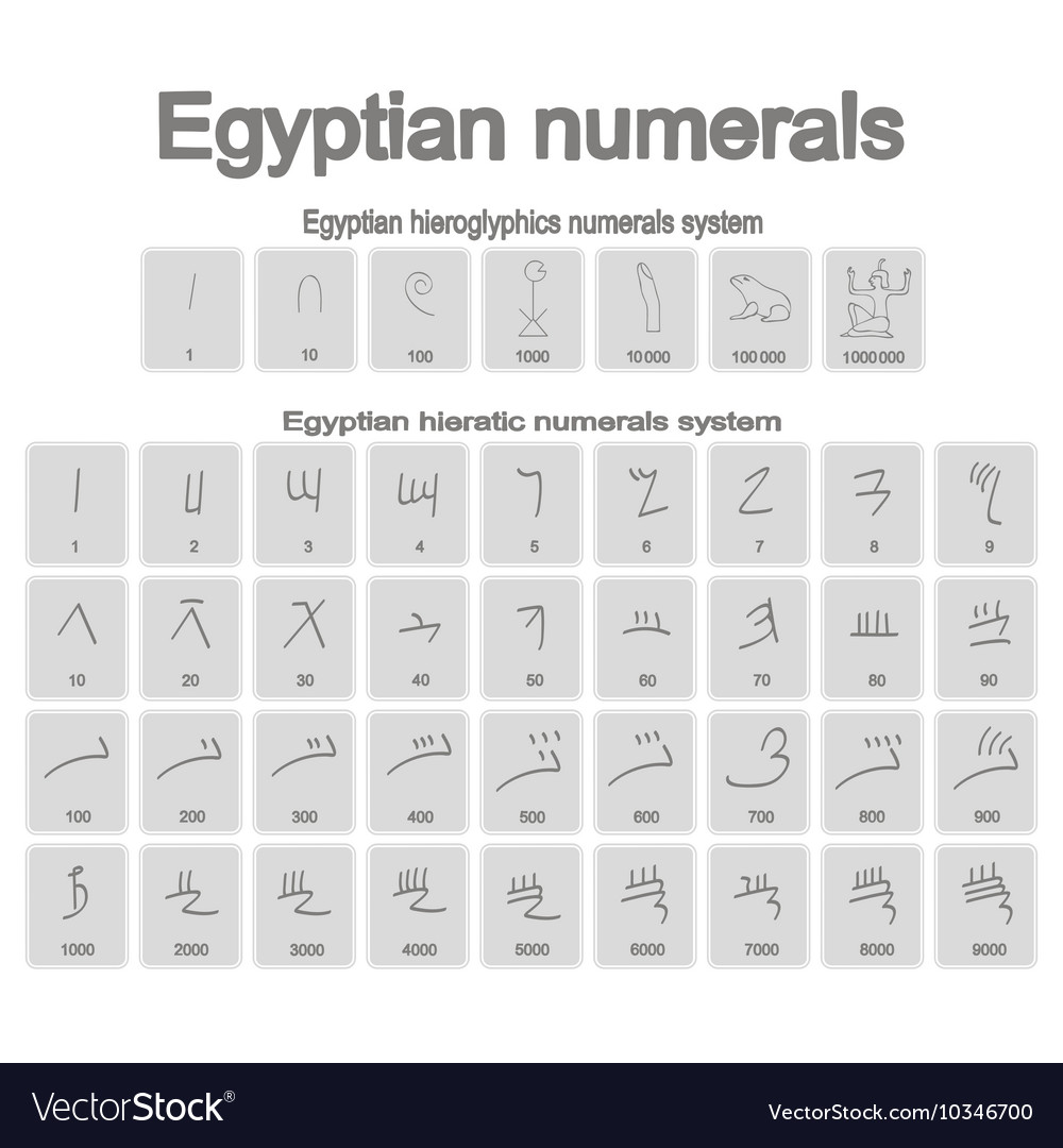 Set of monochrome icons with ancient egyptian nume