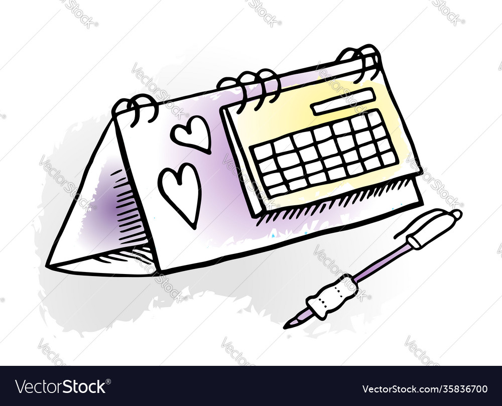 Table with open calendar pen