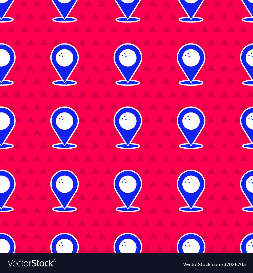Blue map pointer with bowling ball icon isolated vector image Blue map pointer with bowling ball icon isolated