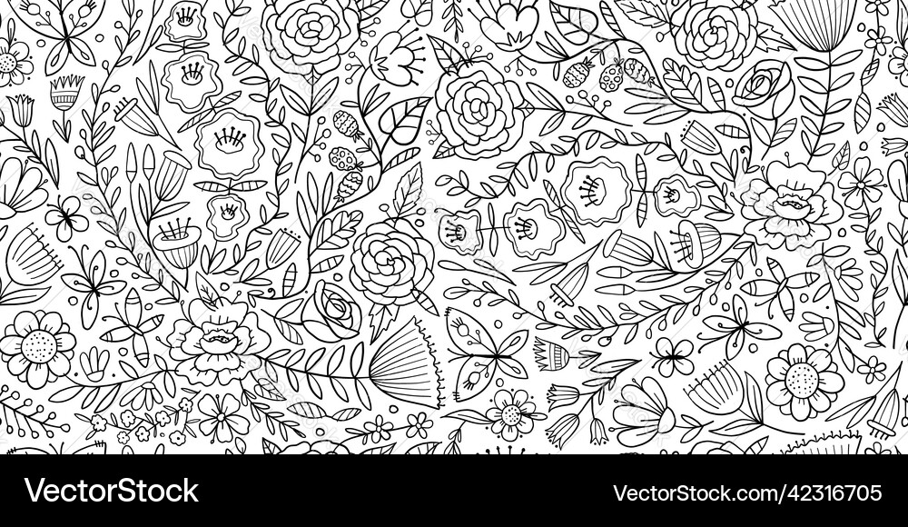 Floral garden spring concept background seamless Vector Image