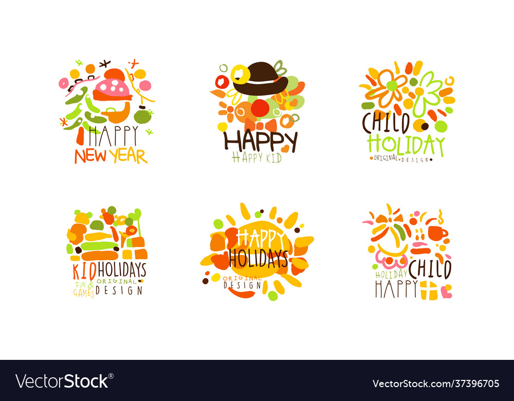 Happy new year logo original design set vector image Happy new year logo original design set