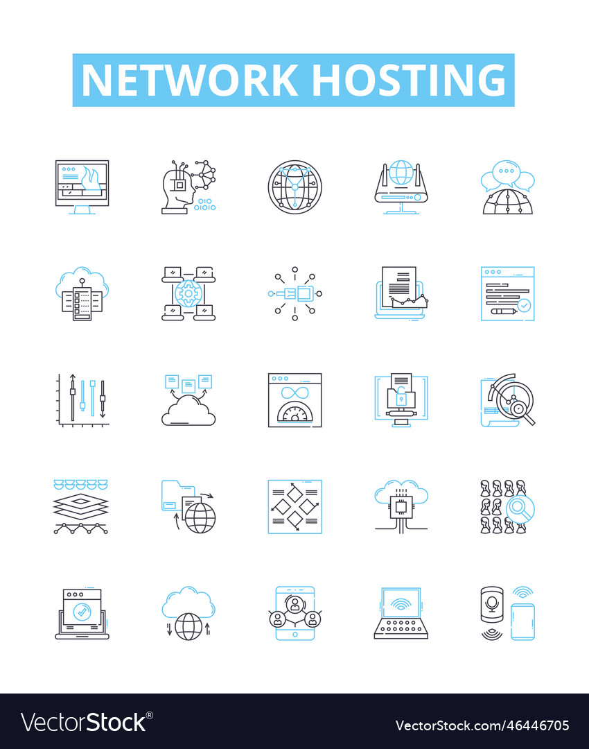 Network hosting line icons set webhosting vector image Network hosting line icons set webhosting