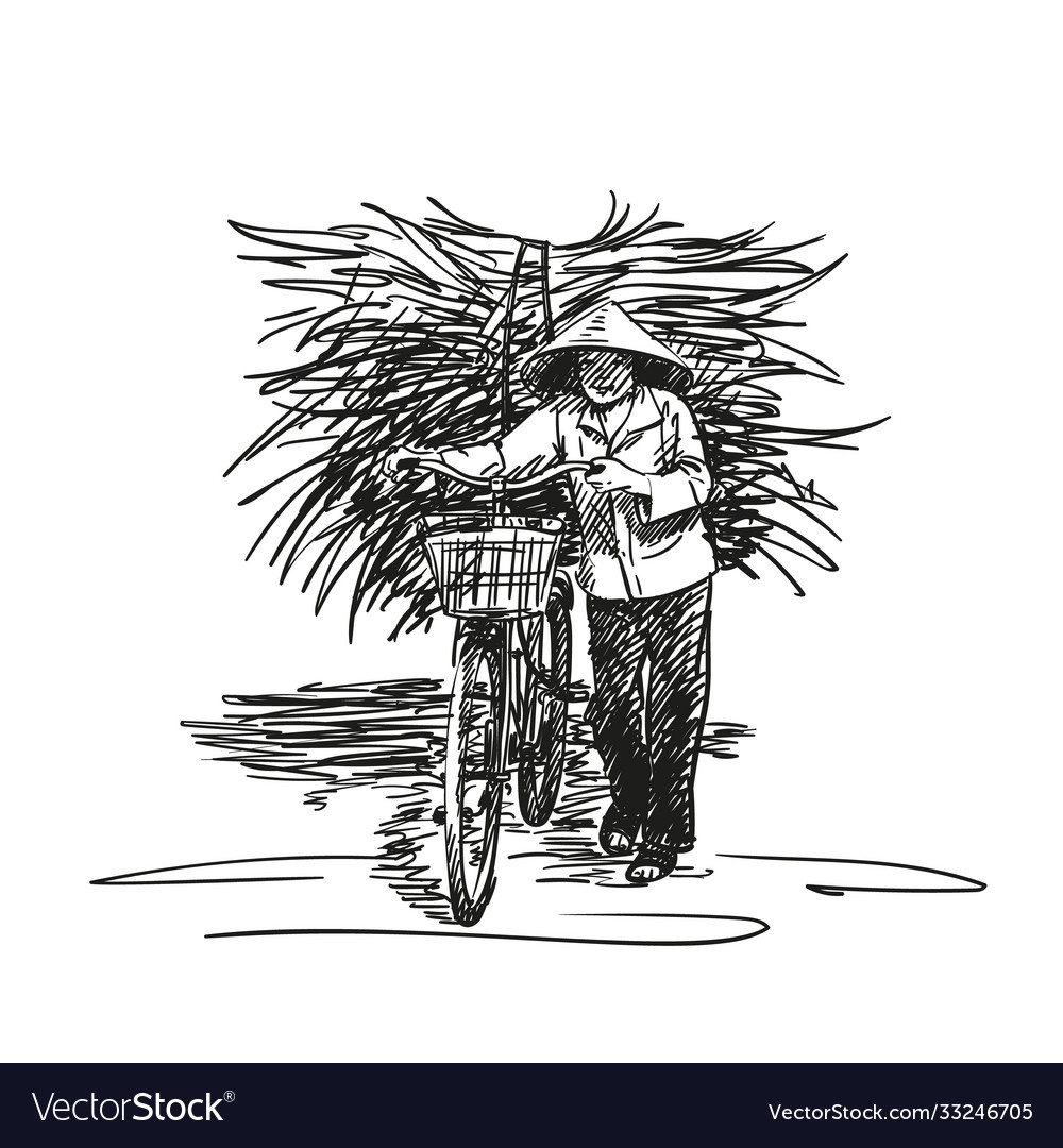 Peasant woman in vietnamese hat walking Royalty Free Vector