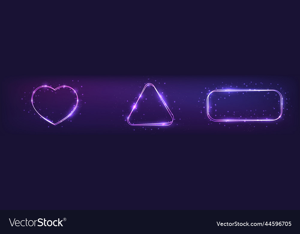 Set of three neon double frames with shining