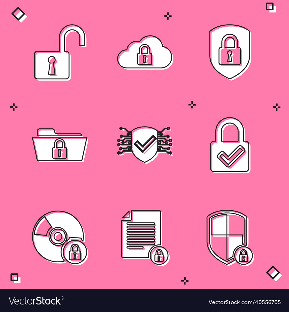 Set open padlock cloud computing shield security vector image Set open padlock cloud computing shield security