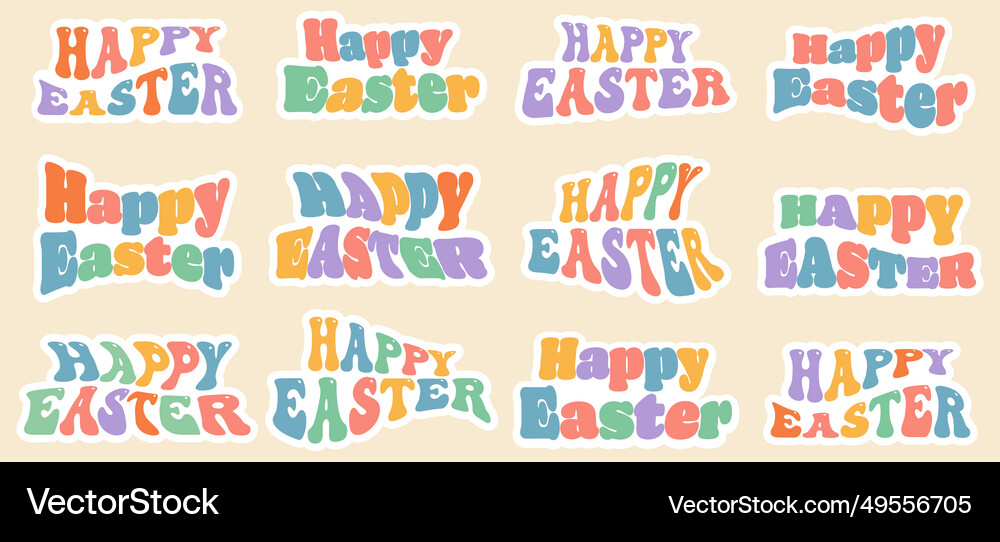 Stickers collage with happy easter lettering Vector Image