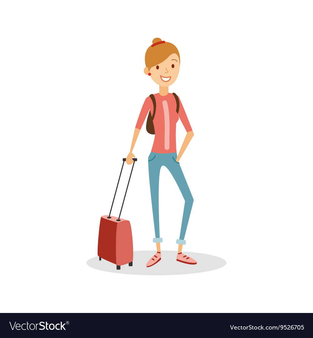 Travel People Cartoon Happy Girl With Hand Vector Image