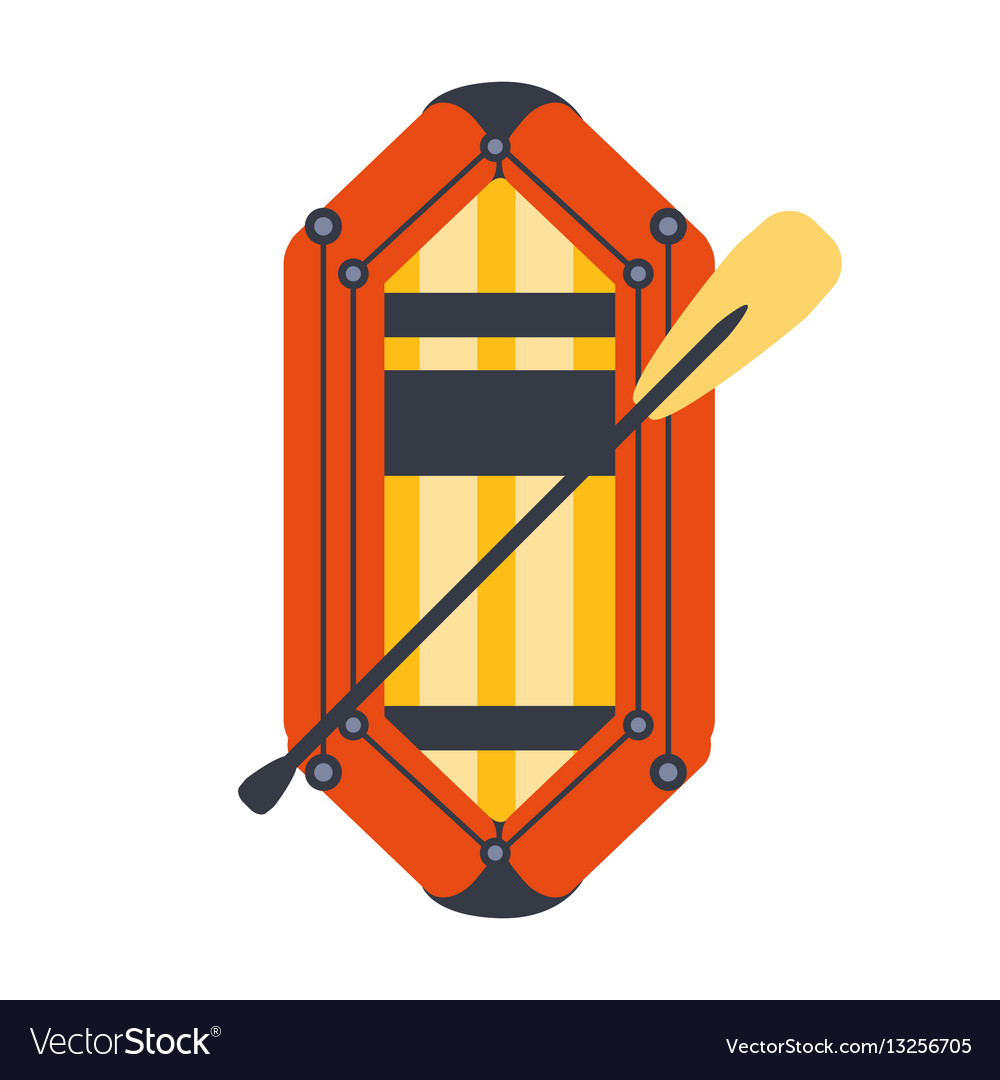 Yellow and red inflatable dinghy with peddle part