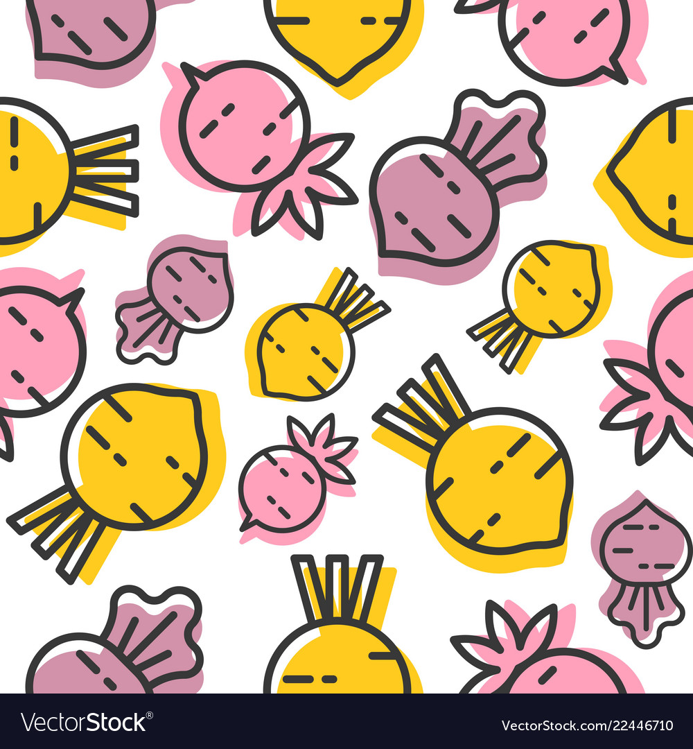 Beetroot and radish seamless pattern outline