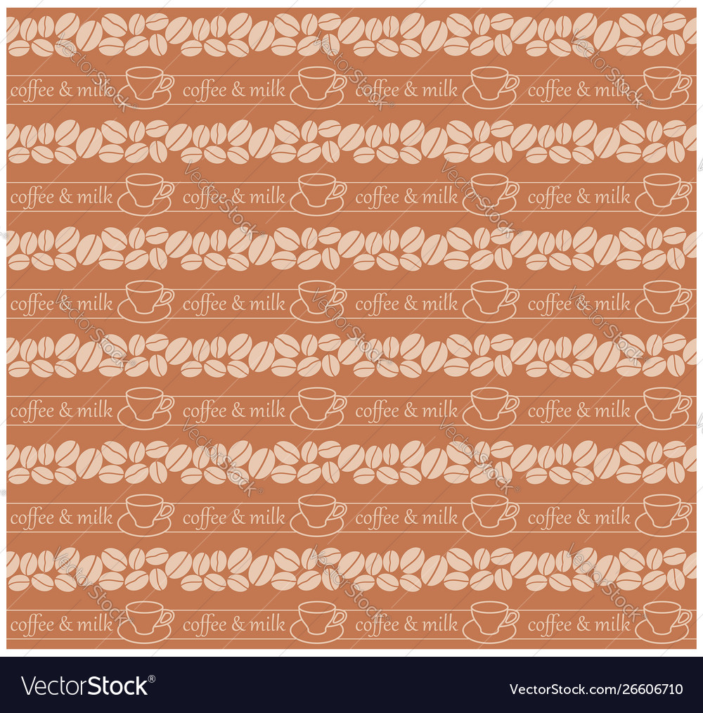 Brown seamless pattern with coffee beans and cups