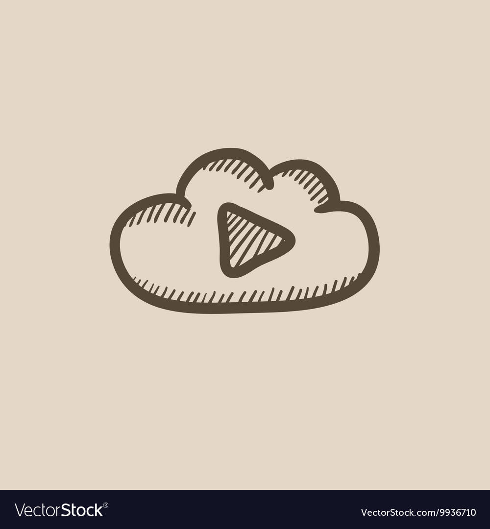 Cloud with play button sketch icon