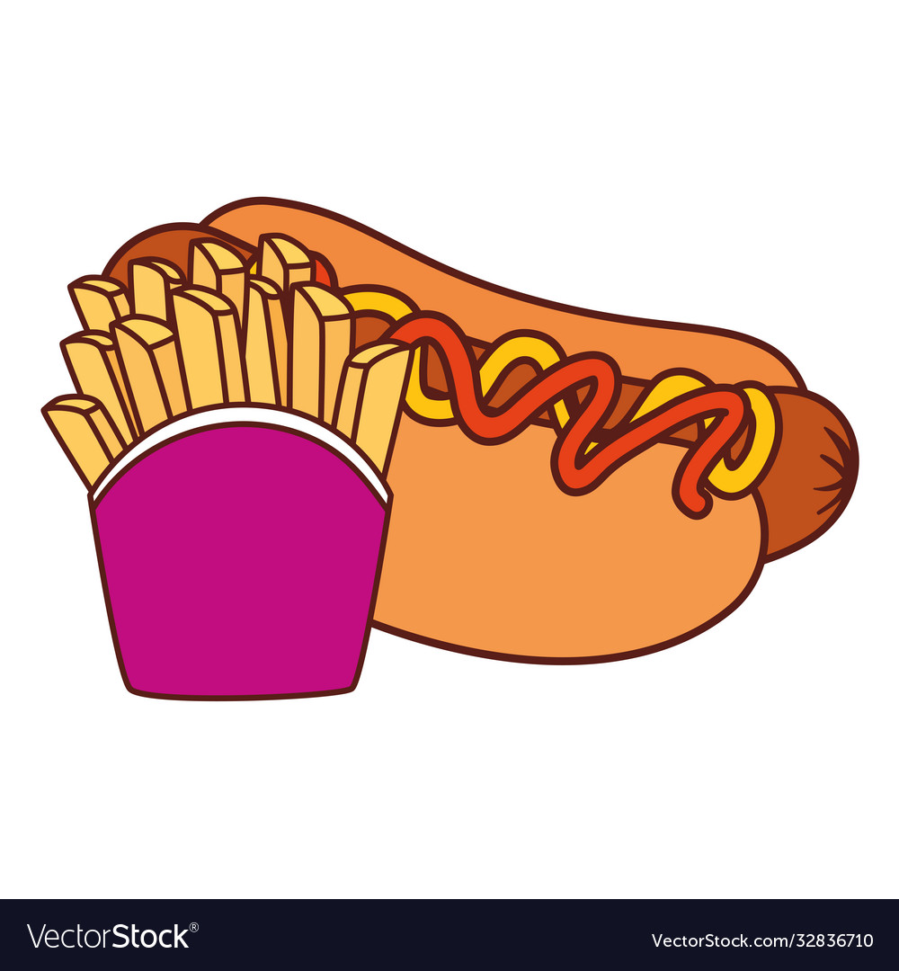 Fast food delicious hot dog with potatoes french