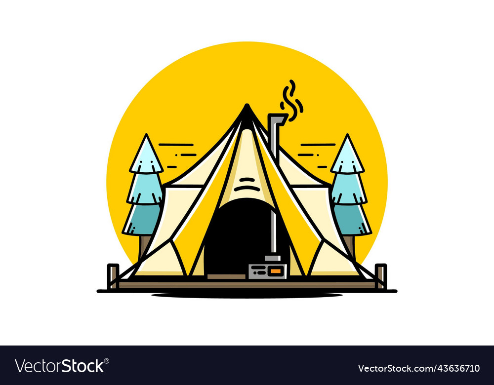 Large glamping tent with heater and chimney design