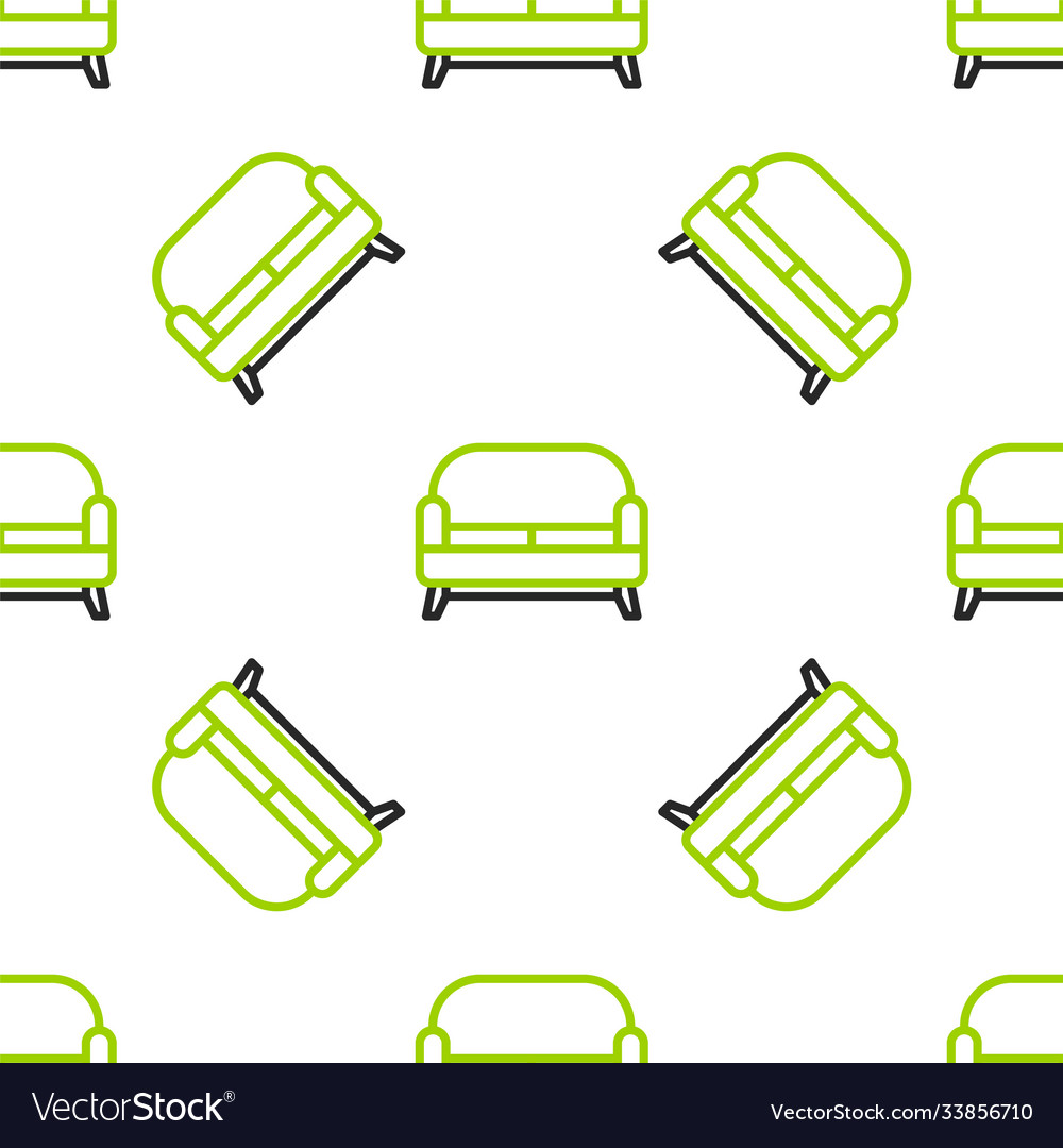Line sofa icon isolated seamless pattern on white