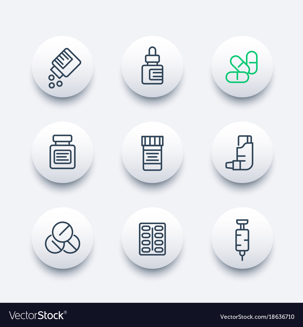 Medicaments line icons set